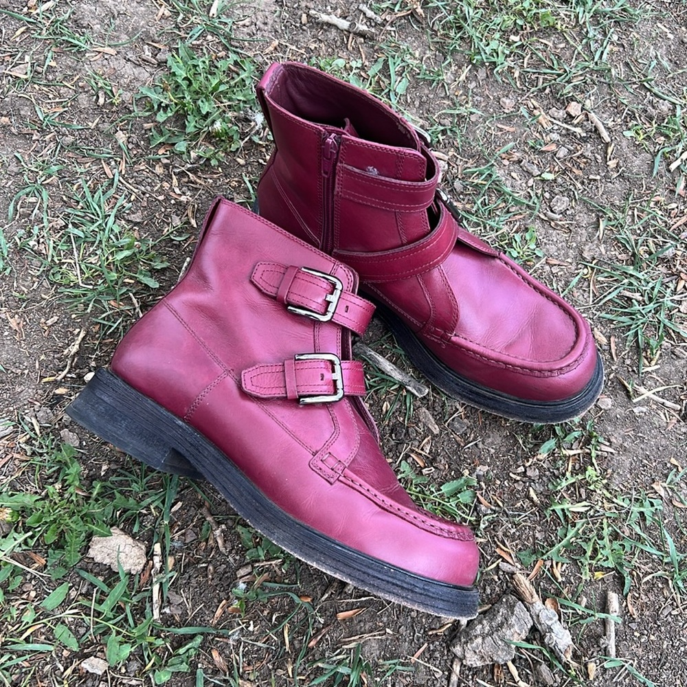 Free people leather Burgundy Buckle Ankle Boots - Picture 2 of 8